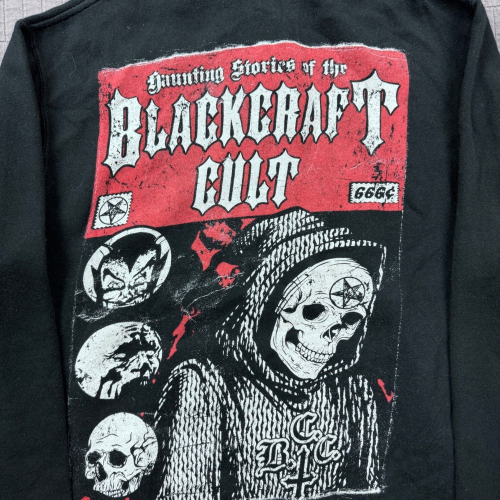BlackCraft Mens Small Cult Haunting Stories Skeleton Graphic Hoodie Black Grunge - Picture 2 of 13